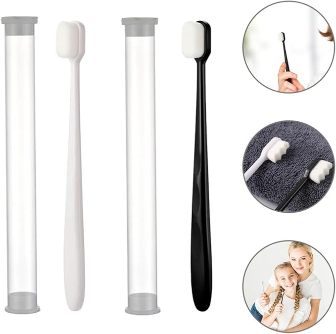 Alipis Soft Micro-Nano Toothbrush 4pcs Set with Flat Wavy Heads, Ultra-fine Supple Bristles for Travel and Household Oral Cleaning, Manual Teeth Cleaning Brush for Adults