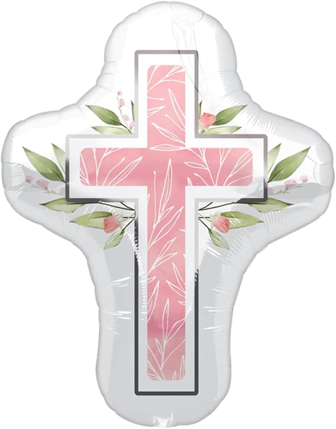 Pink Cross 28" Religious Foil Party Balloon