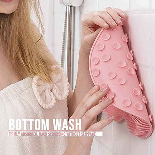 Shower Foot Scrubber Mat with Non-Slip Suction Cups, Foot Back Cleaning Pad Back Washer Exfoliating Bath Wash Pad, Wall Mounted Slip Suction Cups for Use in Cleaner Men and Women (Blue)