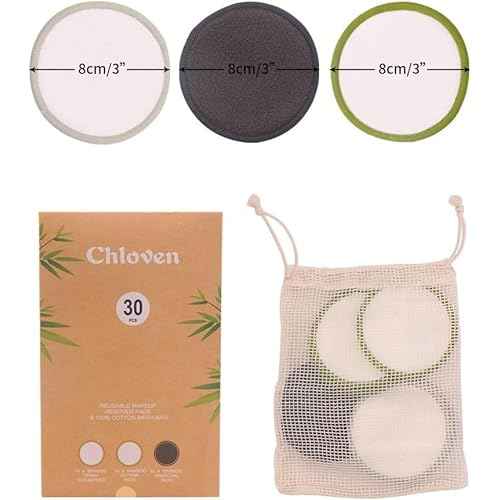 Chloven 30 Pack Reusable Makeup Remover Pads - Bamboo Cotton Rounds for Toner, Washable, Eco-Friendly for All Skin Types with Cotton Bag for Storage