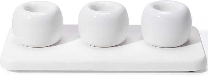 3 Pack Mini Ceramic Toothbrush Holder Stand with 1 Pack Water Absorbing Stone for Bathroom Vanity Countertop, Toothbrush Organizer, White