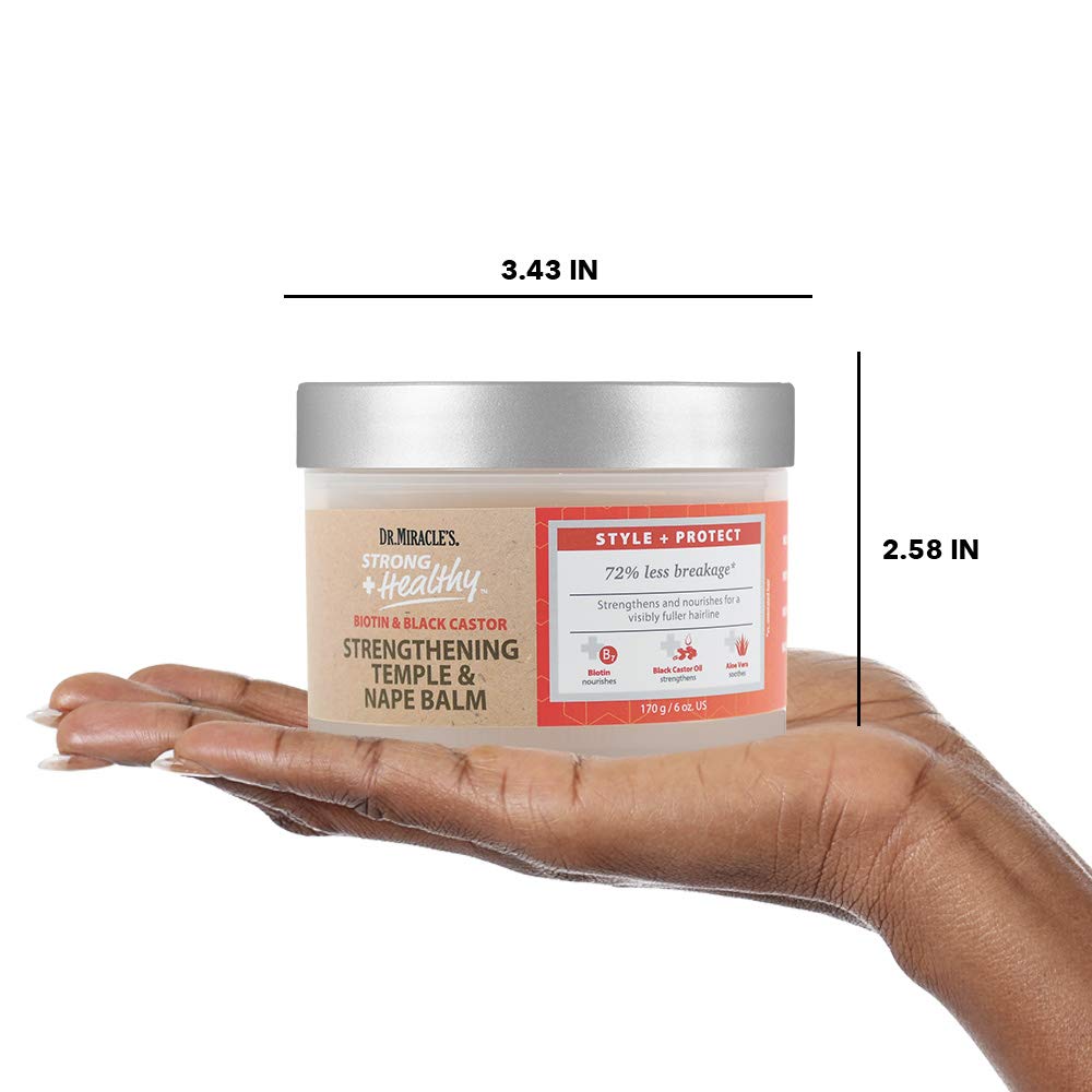 Dr. Miracle's Strong & Healthy Temple & Nape Balm. Contains Aloe Vera and Black Castor Oil for length retention and growth 6oz
