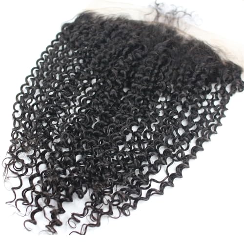 Dreambeauty Transparent Lace Color 13¡¿6" Lace Frontal Closure Kinky Curly Free Part Brazilian Remy Human Hair Pre-Plucked Natural Hairline Lace Frontal Closure with Baby Hair Natural Color (18 Inch)