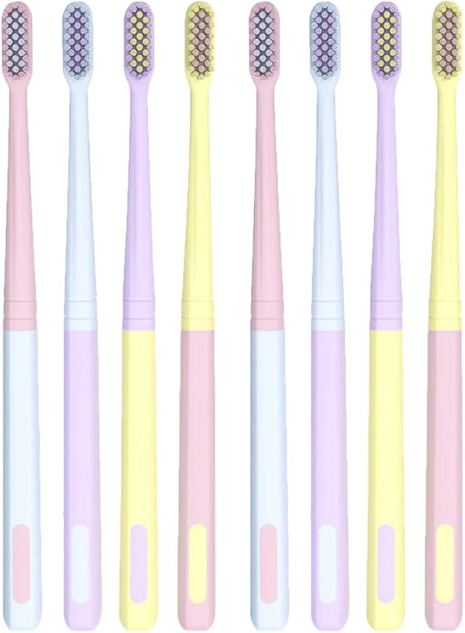 Flexible Small Head Toothbrush 8pcs for Adults with Soft Bristles, Gum Care Manual Toothbrush Set for Home and Travel Use