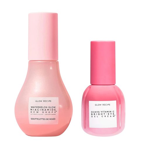 Glow Recipe - Glowy Skin Prep Lover's Duo - Watermelon Glow Niacinamide Dew Drops Facial Serum (40ml) + Guava Vitamin C Brightening Eye Cream with Peptides & Green Caffeine (15ml)