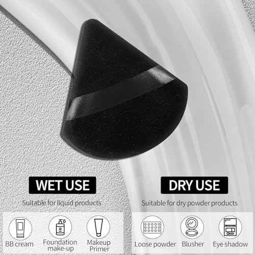 Pimoys 6 Pcs Powder Puff Face Soft Triangle Makeup Puff Velour Makeup Sponge Stocking Stuffers for Loose Powder (Black)