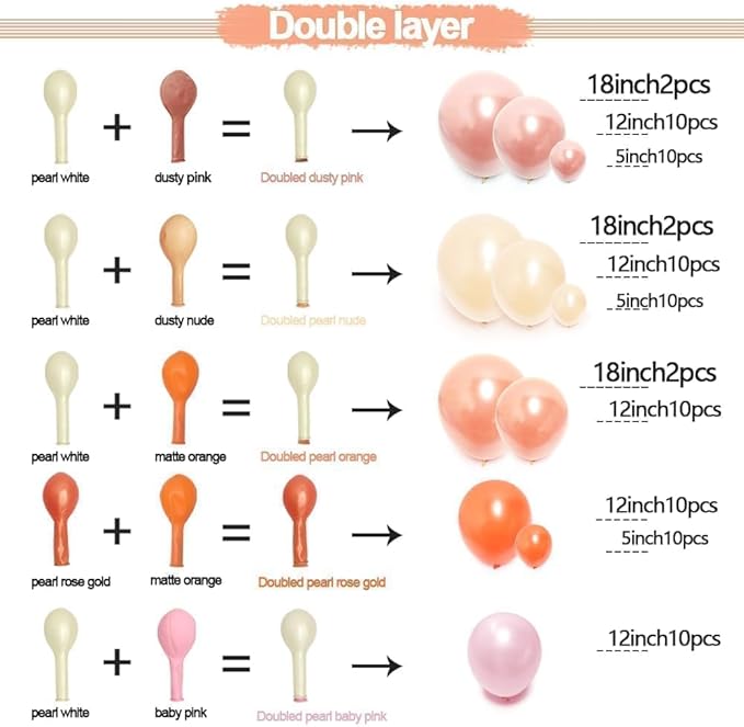 Pink Orange Balloons Double Stuffed Pearl Balloon Arch Latex Rose Light Pink Nude Balloon Garland for Birthday Baby Shower Wildflower Wedding Bridal Shower Warmful Home Party Decoration