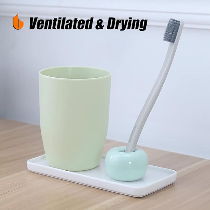 Urbanstrive Sleek Mini Ceramics Toothbrush Holder Stand for Bathroom Vanity Countertops, Dark Green, 2 Pack