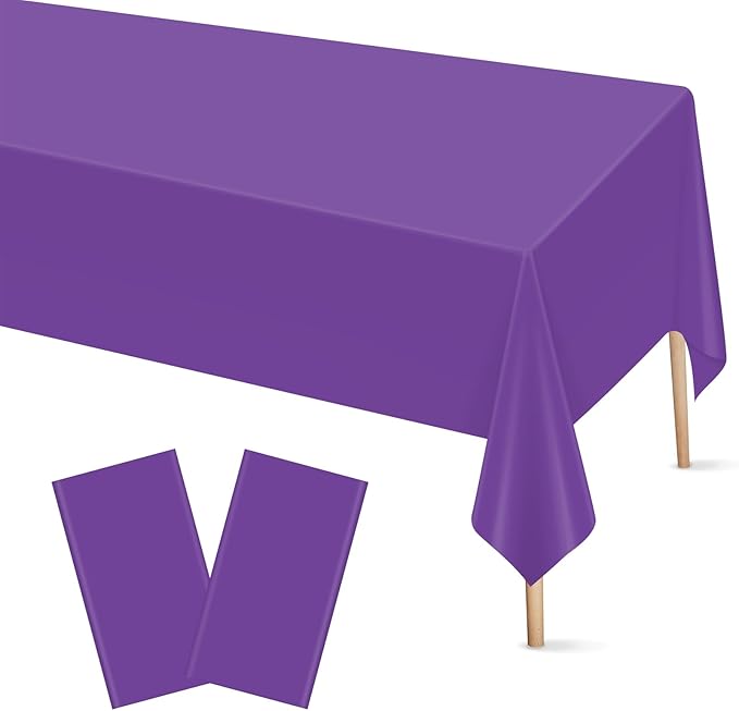 Mulbozy 2 Pcs Purple Plastic Tablecloth for Rectangle Table, 54 × 108 inches Disposable Purple Party Table Covers for Birthday, Anniversary, Wedding, Fine Dining, Graduation Party Decoration