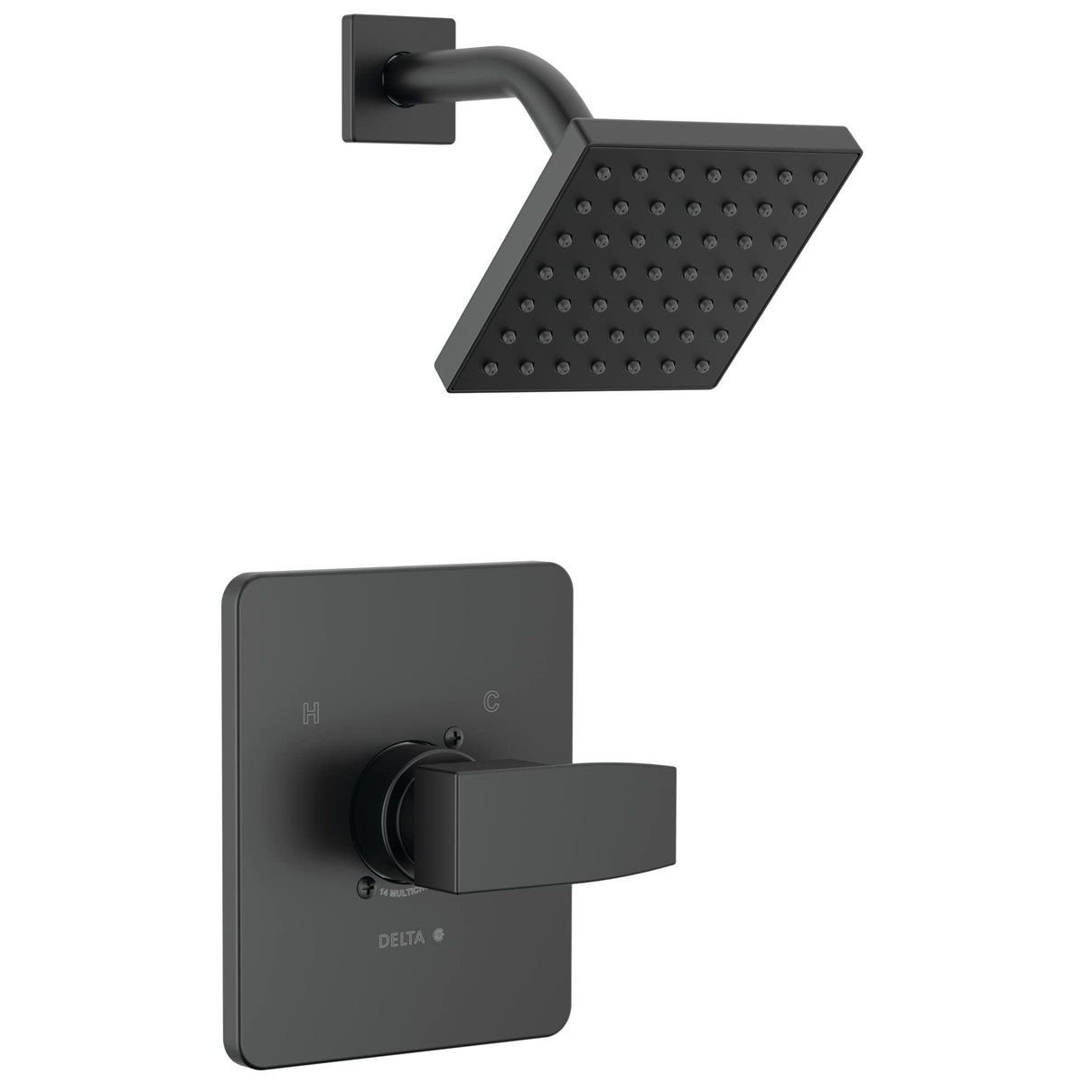 Delta Modern 14 Series Shower Faucet Set, Matte Black Shower Head and Handle Set, Valve Trim Kit, Matte Black T14267-BL-PP (Valve Not Included)