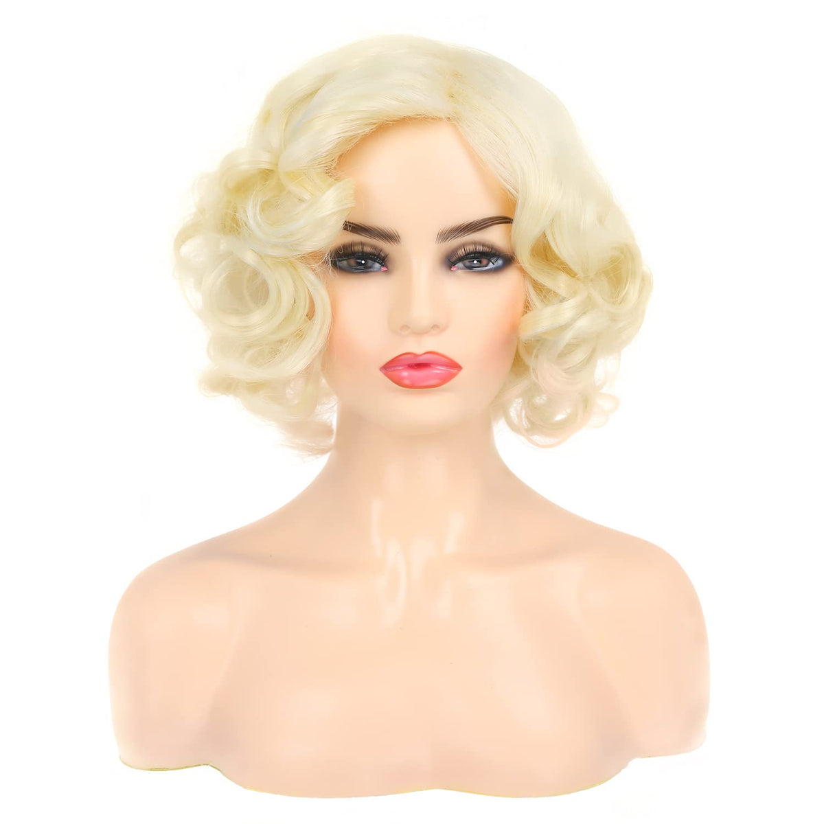 Dsimeig Short Curly Wavy Blonde Wigs for Women Synthetic Natural Hair Wig Halloween Costume Cosplay Wig