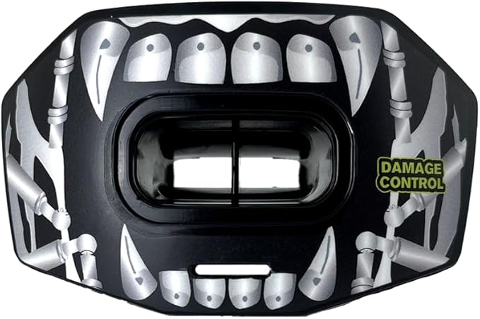 DAMAGE CONTROL Youth Football Mouth Guard – Breathable No Boil Mouthpiece, Protects Lips & Teeth, Works with Braces, Includes Helmet Strap – Sports Gear & Accessories (Terror Bite)