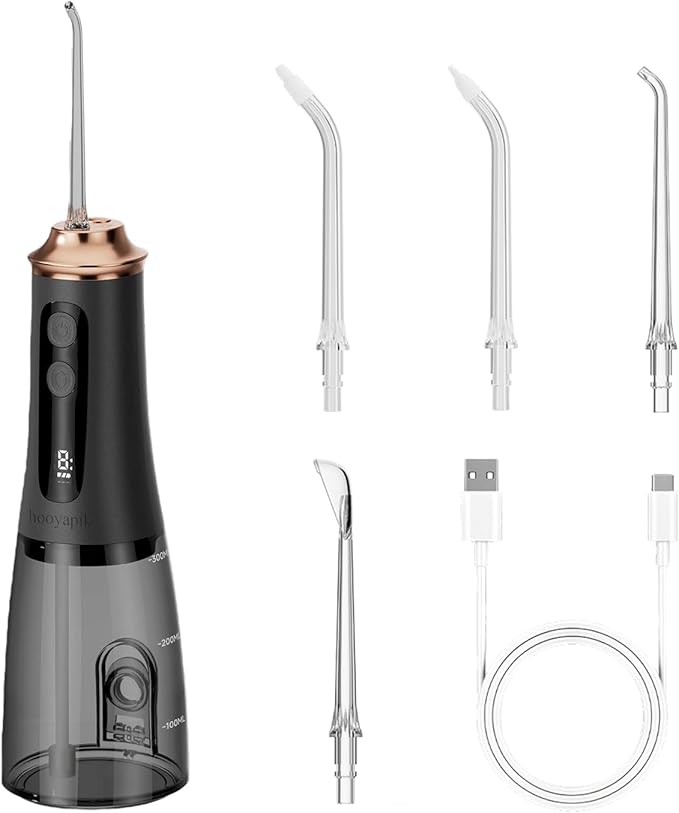 300ml Large Capacity Home Oral Irrigator 9 Modes Water Flosser with Adjustable Pressure for Gum Care/Breath Remover/Dentures (Black&Gold)