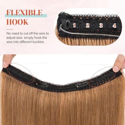 Benehair Miracle Wire Extension for Women Real Human Hair Hairpieces with Invisible Secret Fish Line Adjustable Wire Replacement Light Brown Hair Extension 20inch for Thinning Hair #6