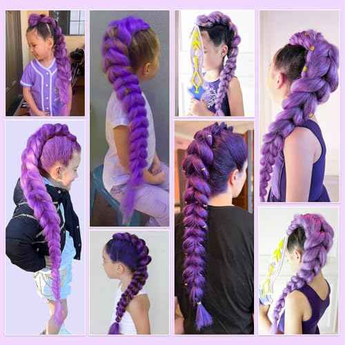 Long Purple Braiding Hair Pre Stretched -Purple Hair Extensions for Braids Synthetic Braiding Hair for Stage Party Halloween Costume Cosplay (purple, 24 Inch(Pack of 2))