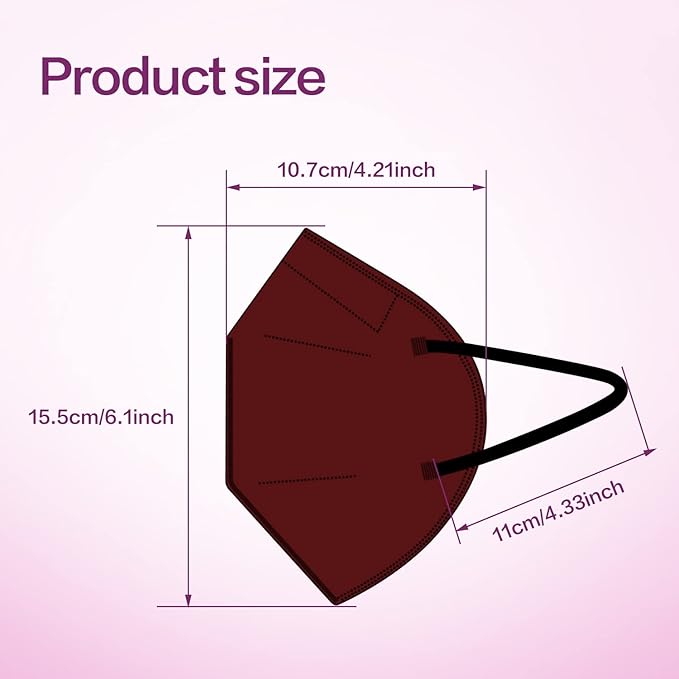 Miuphro KN95 Face Mask 50 Pack, Disposable Respirator Masks, 5 Layer Design Safety Mask for Protection, Ideal for Men and Women (Red)