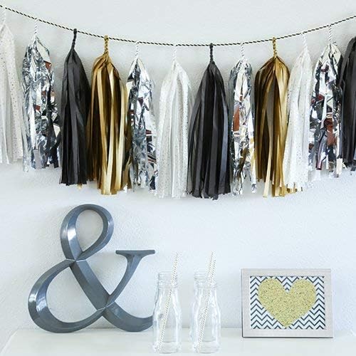 9.8in Tissue Paper Tassel DIY Hanging Paper Decorations Party Garland for Party, Wedding, Festival, Baby Shower - 20PCS (Black 25cm)