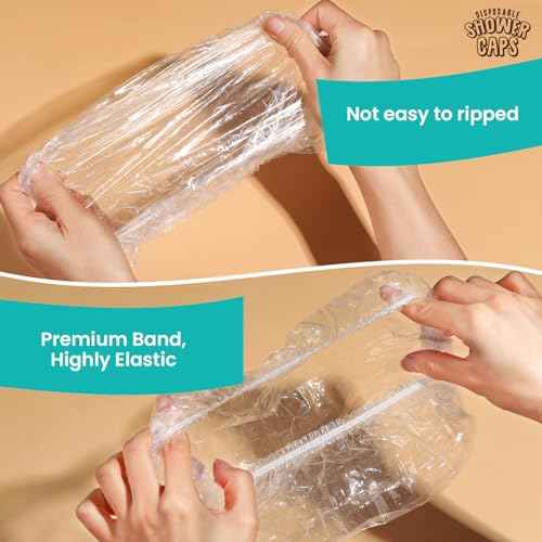 LEOBRO 100PCS Disposable Shower Caps, Shower Caps for Women Disposable, Clear Plastic Shower Cap, Plastic Hair Caps for Hair Treatment, Regular Size 17.3 INCH