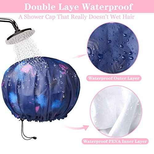 3 Pack Extra Large Double Layer Adjustable Shower Caps for Women, Waterproof Exterior & EVA Lining, Oversized Design for All Hair Lengths