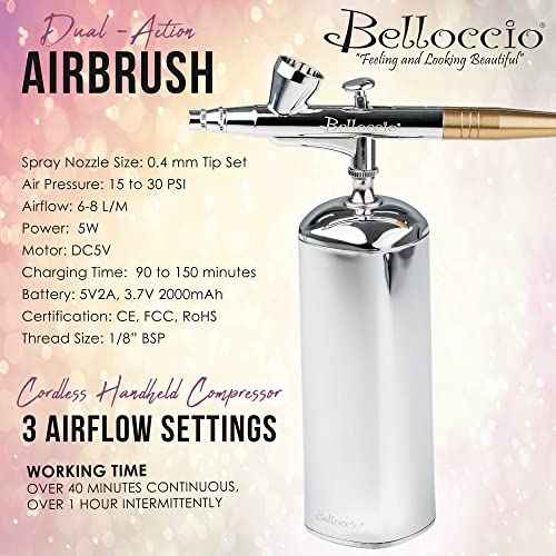 Belloccio Cordless Handheld Airbrushing Makeup System Only - 15 to 30 PSI, Rechargeable, Multiple Uses Cakes, Hobby, Art, Crafts