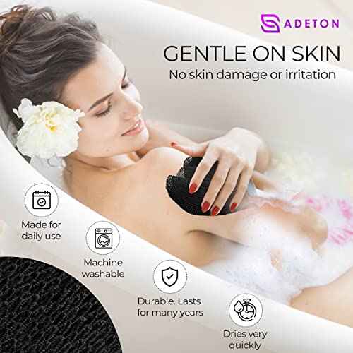 Adeton African Net Sponge, Authentic, with Knots, Exfoliating Bath Wash Cloth, Real Sapo, Black Owned, Long Sponge, Body Exfoliator, Shower Accessories, Back Foot Scalp Scrub Dead Skin Remover (Black)