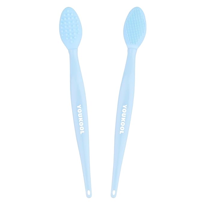 Lip Scrub Brush,Double-Sided Silicone Exfoliating Lip Brush Tool for Smoother and Fuller Lip Appearance,Blue,2pcs