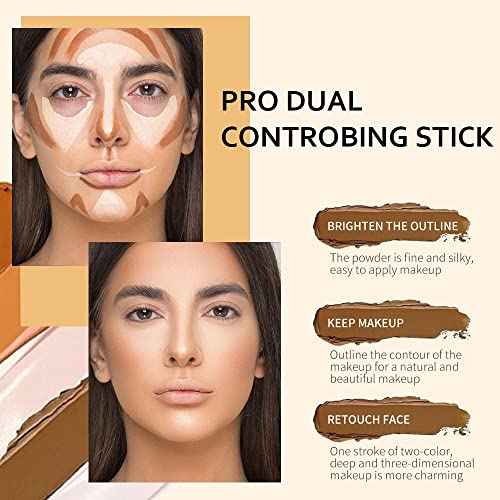 4 Colors Cream Contour Sticks Makeup Kit, Primer Face Highlighter Contouring for Beginners, Highlight and Contour Kit, Cream Concealer Makeup Blur Stick, Primer Face Corrector 1#,3#