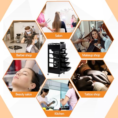 32 x 14 Inches Salon Rolling Trolley Cart with Wheels 5 Drawers Beauty Rolling Salon Cart Salons Stations for Hair Stylist Hair Storage Tool Carts Rollings Carts for Tattoo Hairdressing
