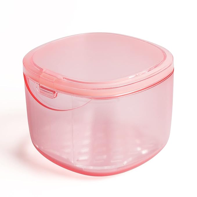 2022 Upgraded Denture Bath Box Cup, Retainer Cleaning Box, Complete Clean Care for Dentures, Denture Case - Second Generation (transparent pink)