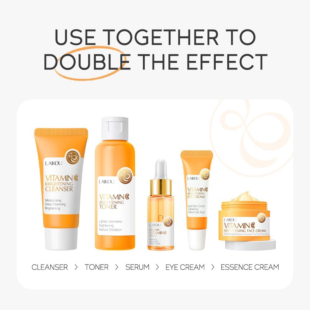 Vitamin C Skincare Set, Moisturizing Face Skin Care Kit with Facial Cleanser, Face Serum, Face Cream, Eye Cream, Toner For Hydrating Skin, Anti-Aging Skin