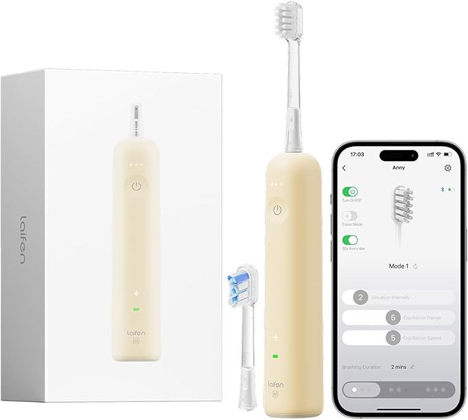 Laifen Wave Special Electric Toothbrush, New 2025 Version Oscillation & Vibration Sonic Electric Toothbrush for Adults with App, 2 Brush Heads, IP68 Waterproof Travel Powered Toothbrush (Matte Yellow)