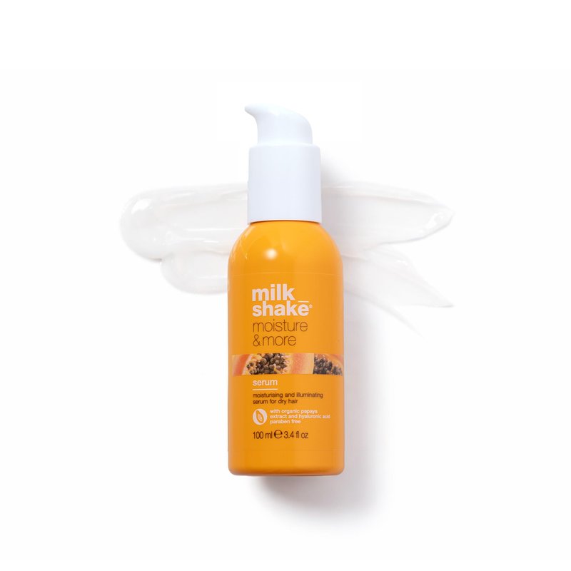 milk_shake moisture & more serum | hydrating leave-in treatment for dry hair | with milk proteins, fruit extracts & hyaluronic acid to smooth and add shine | 3.4 fl oz