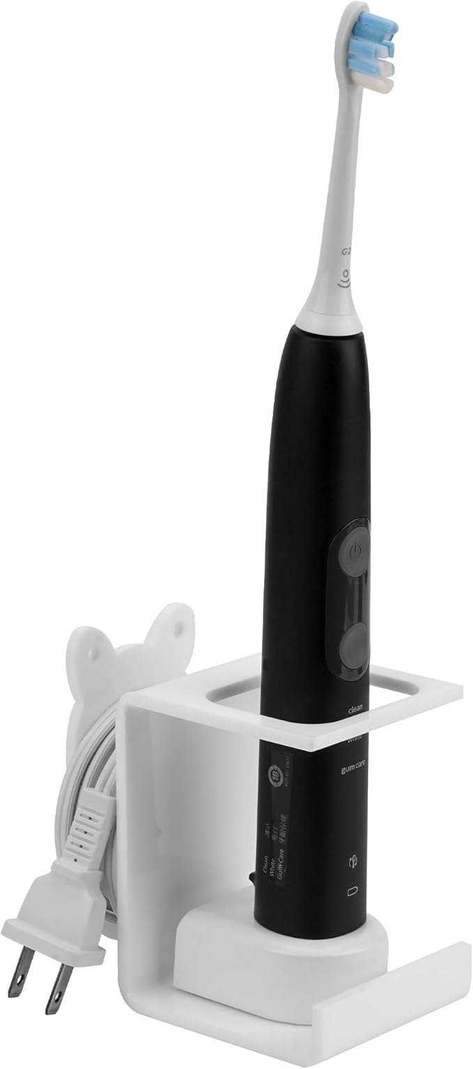 Electric Toothbrush Holder Wall Mounted, Electric Toothbrush Cord Organizer Holds 1 Chargers, Self Adhesive Electric Toothbrush Stand for Bathroom, Medicine Cabinet, Dorm(White)