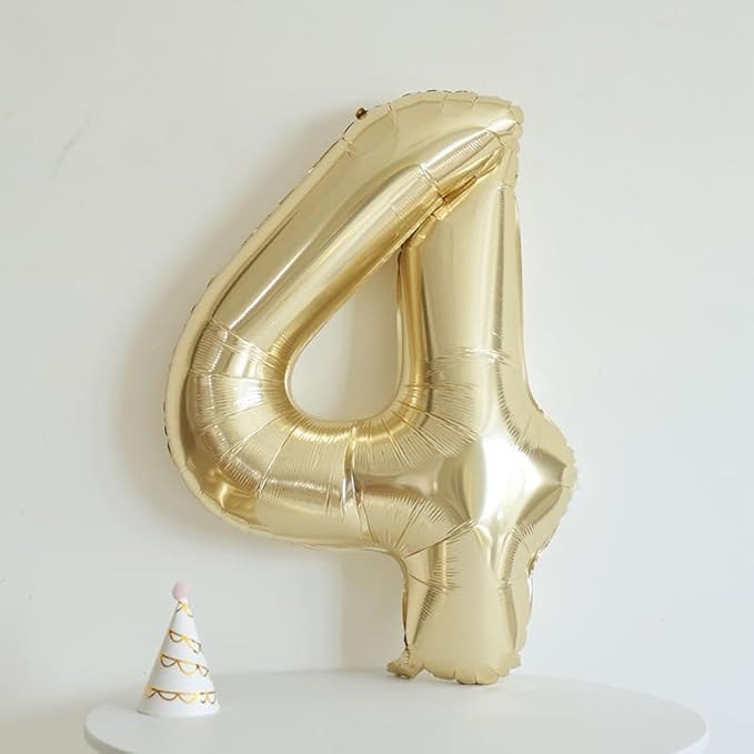 40 inch White Gold Number Balloon Giant Foil Helium Balloons Champagne Gold Number 4 Balloon for 4th Birthday Party Decorations