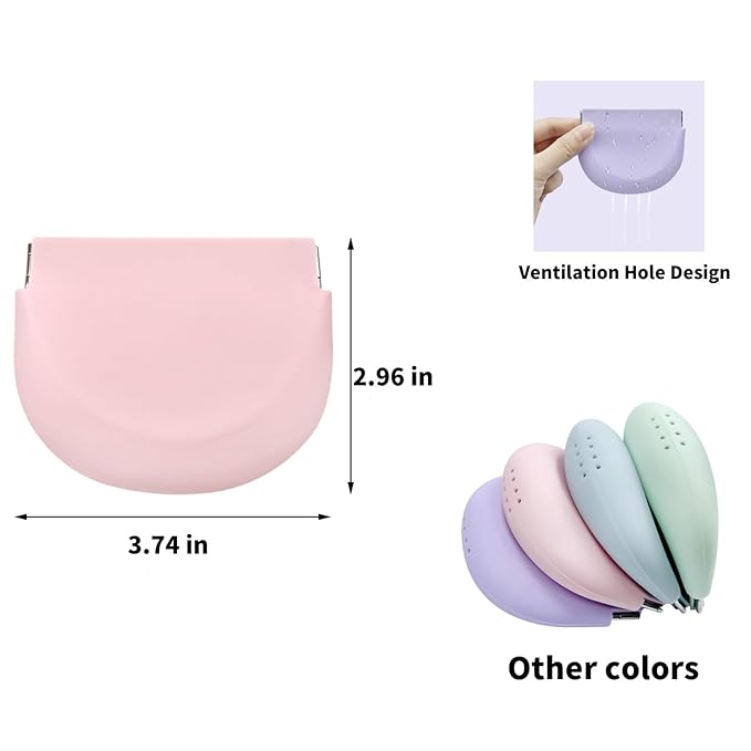1PC Silicone Retainer Case without Lanyard, Cute Vent Holes Denture Box, Mouth Guard Case Travel Holder for Girls, Women, Men (Pink)