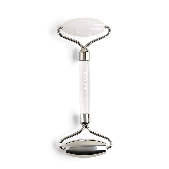 Mount Lai The Vitality Qi White Jade & Stainless Steel – The Stone of Harmony and Clarity, Face Roller for Soothing, Refreshing & Radiant-Looking Skin, Facial Massager Tool for Self-Care Ritual