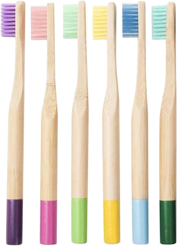 6PCS Colorful Handle Toothbrushes for Soft Bristles Ergonomic Anti-Slip Grip Natural Eco-Friendly Toothbrush for Oral Teeth Cleaning