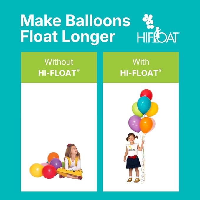 HI-FLOAT Balloon Treatment 16 oz – Extends Float Time for Helium-Filled Latex Balloons – Treats Up to 100 (11-Inch) Balloons – Non-Toxic, Biodegradable Balloon Sealant
