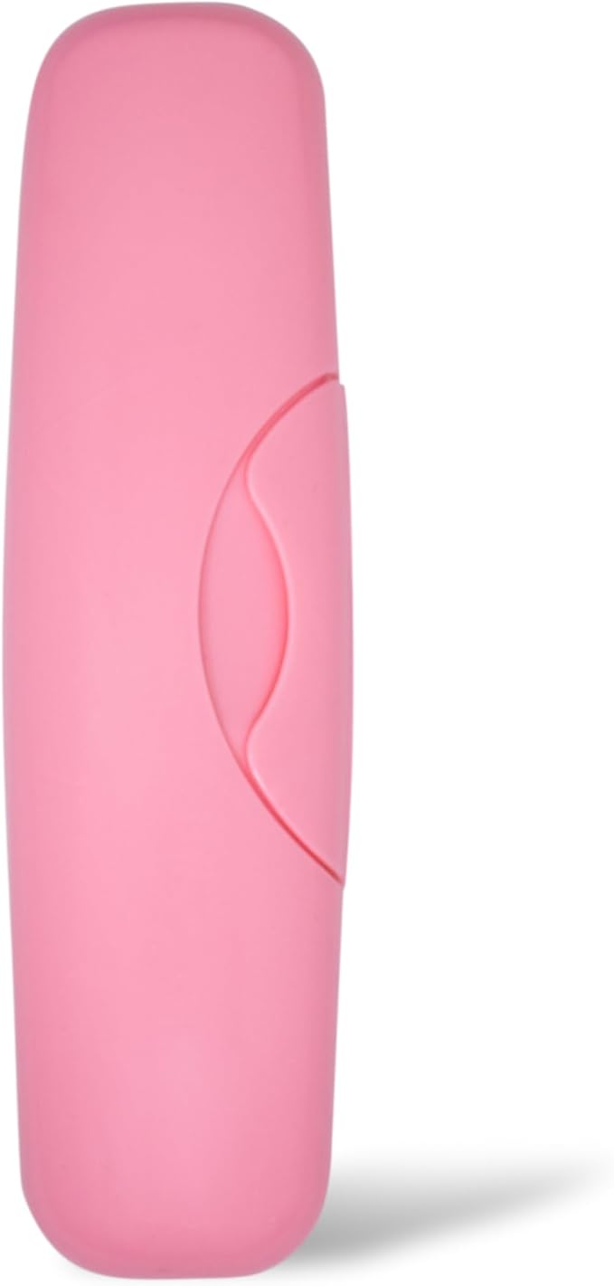 RADIUS Toothbrush Big Brush with Replaceable Brush Head BPA Free ADA Accepted - Left Hand - Pastel Pink Brush with Pastel Pink Case