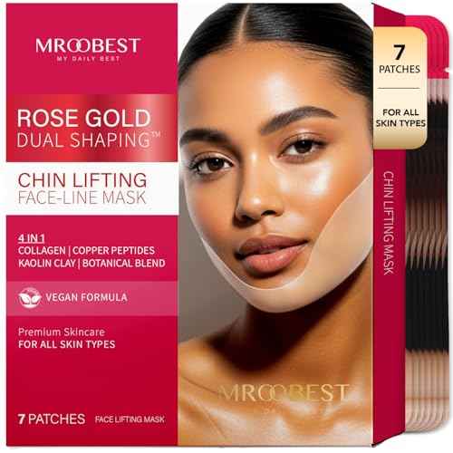 V Line Lifting Mask with Rose Gold - Copper Peptides Jawline Shaper with Collagen and Botanical Blend - Double Chin & Neck Tightening Mask for Face - 7 Pack