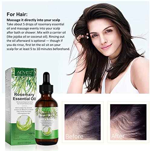 Rosemary Oil for Hair Growth, 100% Pure Organic Rosemary Oil for Eyebrow and Eyelash, Nourishes The Scalp, Improves Blood Circulation,Rid of Itchy & Dry Scalp 60ml
