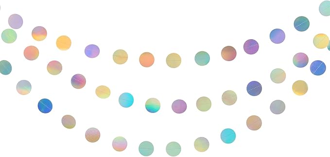 WEVEN Holographic Paper Garlands Party Decorations Laser Silver Circle Dots Banner Party Streamers, 30 Feet