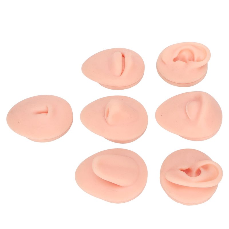 7PCS Piercing Practice Body Parts, Silicone Body Parts for Piercing Kit, Fake Body Parts, Soft Silicone Ear Mouth Nose Eye Tongue Navel Model (Light Skin)