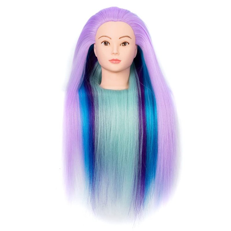 Mannequin Head with Hair 26" mannequin doll head styling manikin head Cosmetology Doll Head Multicolored Synthetic Fiber Hair（Table Clamp Stand Included)(Cherry Blossom four colors)