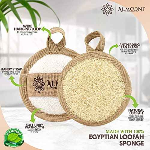 Almooni Natural Loofah Exfoliating Facial Scrubber, Made with Natural Egyptian Shower Loofah Sponge, Bath Shower Loofah Sponge for Women and Men, for Face That Gets You Clean - 6 Count (1 Pack)