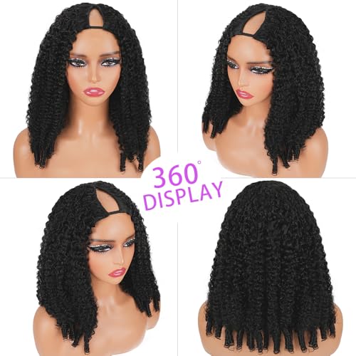 V Part Wigs Human Hair Burmese Curly Glueless Wig Human Hair 200% Density Wet And Wavy Water Wave V Part Wig With Drawstring And Spiral End Beginner Friendly Blend Curly Natural Black