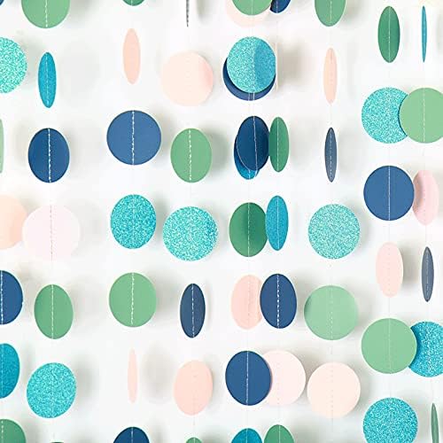 JEYE Blue Green Pink Paper Garland Circle Dot Party Garland Banner Streamer Backdrop Hanging Decorations, 2" in Diameter, Pack of 2, 26 Feet in Total