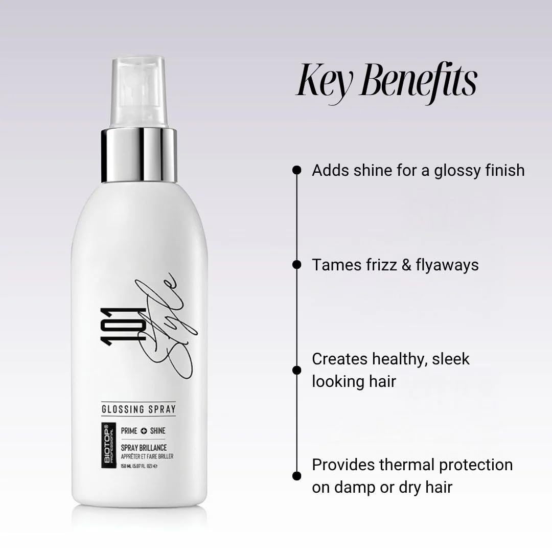 Biotop Professional 101 Hair Gloss Spray - Lightweight Hair Mist & Anti Frizz Spray for Shine & Heat Protection - Helps Smooth Pre and Post Styled Strands - Tames Frizz & Flyaways (5.07 oz)