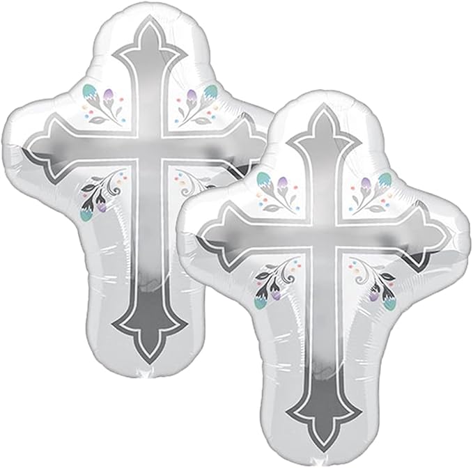 Set of 2 White Cross 28" Foil Party Balloons