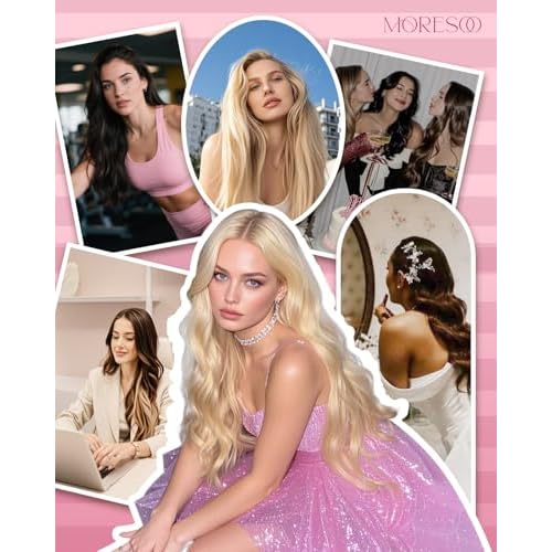 Moresoo Micro Beads Hair Extensions Real Human Hair Highlight Ash Blonde with Bleach Blonde Microlink Hair Extensions Long Straight 50G/50S 24 Inch